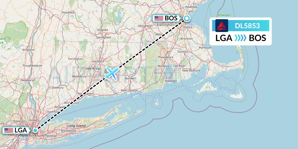 DL5853 Delta Air Lines Flight Map: New York to Boston