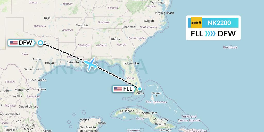 NK2200 Spirit Airlines Flight Map: Fort Lauderdale to Dallas