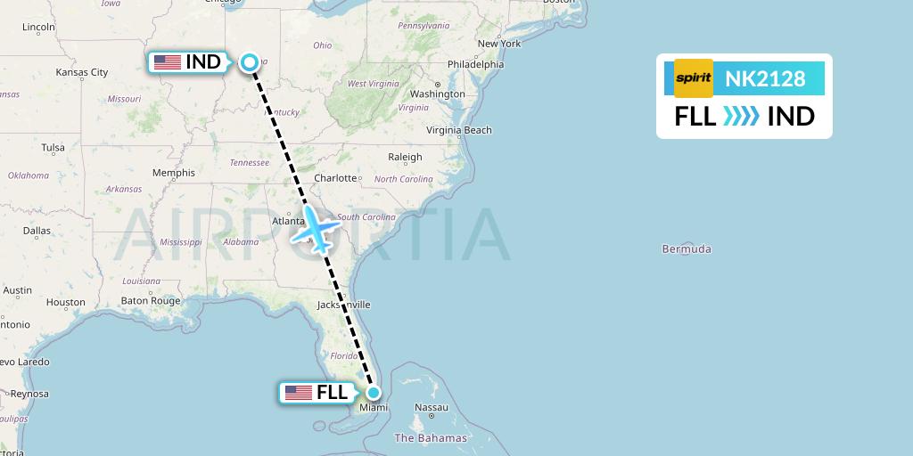 NK2128 Spirit Airlines Flight Map: Fort Lauderdale to Indianapolis