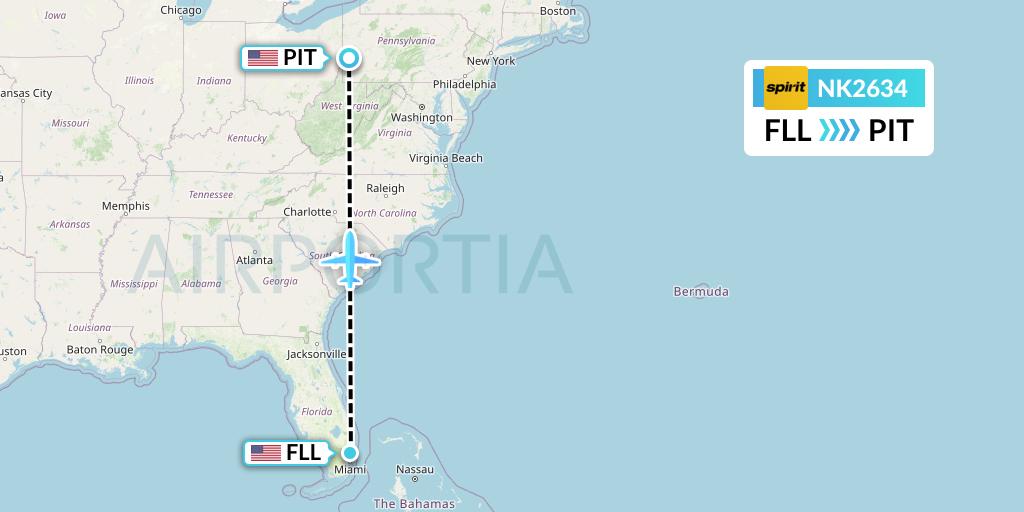 NK2634 Spirit Airlines Flight Map: Fort Lauderdale to Pittsburgh