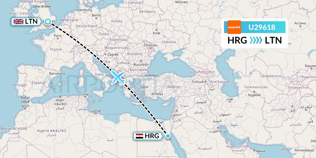 U29618 EasyJet Flight Map: Hurghada to London
