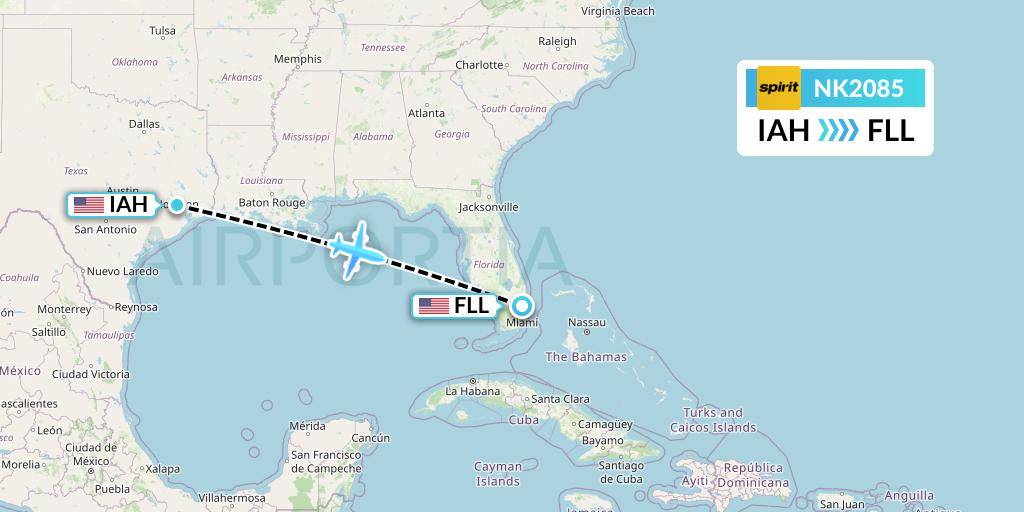 NK2085 Spirit Airlines Flight Map: Houston to Fort Lauderdale