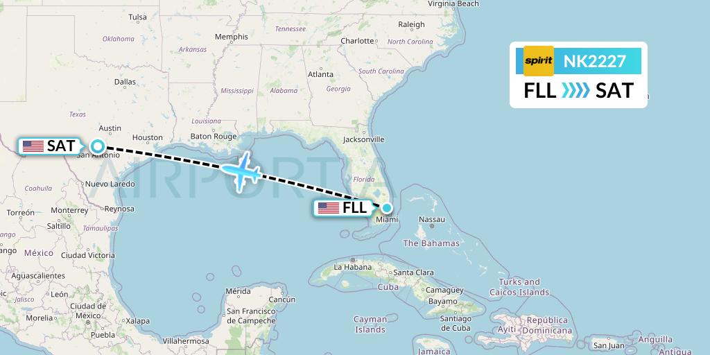 NK2227 Spirit Airlines Flight Map: Fort Lauderdale to San Antonio