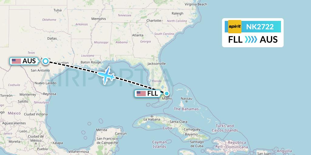 NK2722 Spirit Airlines Flight Map: Fort Lauderdale to Austin