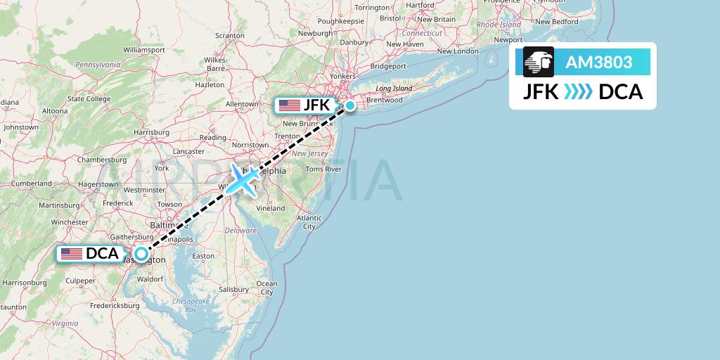 AM3803 Aeromexico Flight Map: New York to Washington