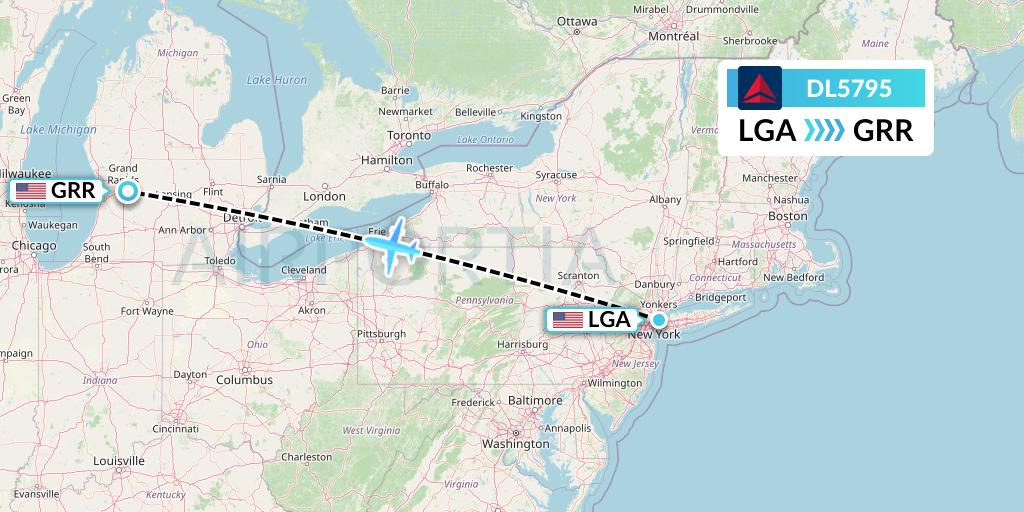DL5795 Delta Air Lines Flight Map: New York to Grand Rapids