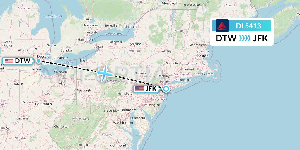 DL5413 Delta Air Lines Flight Map: Detroit to New York