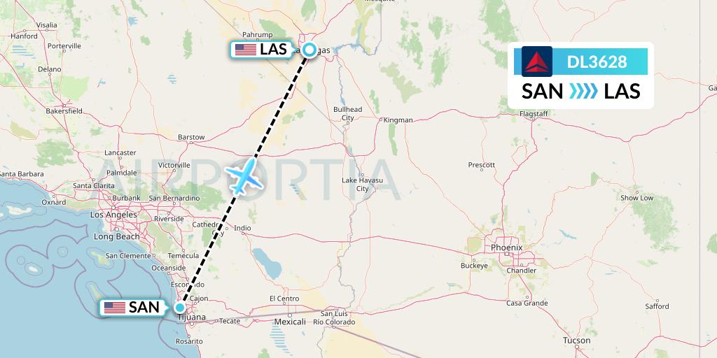 DL3628 Delta Air Lines Flight Map: San Diego to Las Vegas