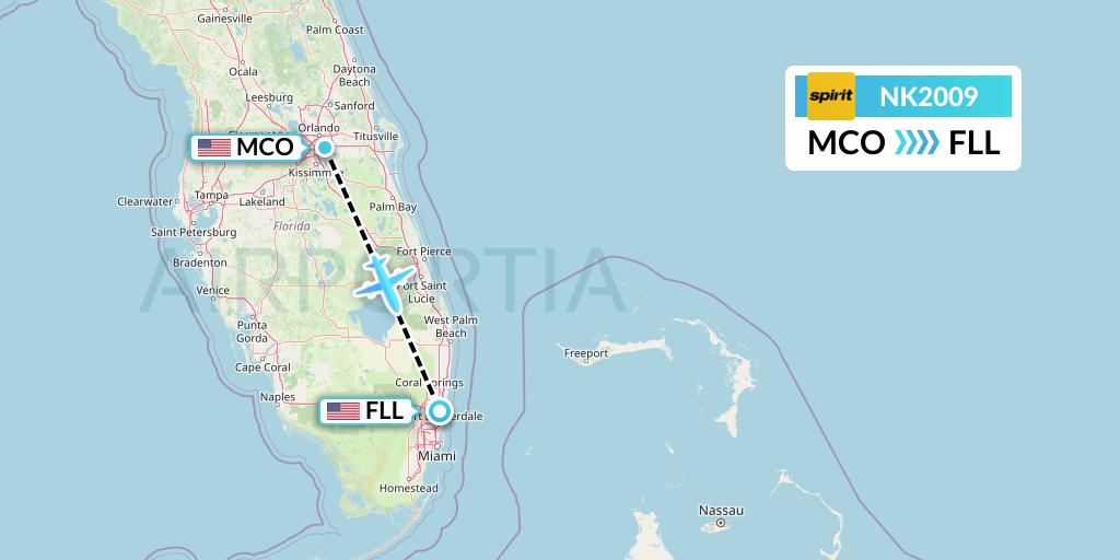 NK2009 Spirit Airlines Flight Map: Orlando to Fort Lauderdale