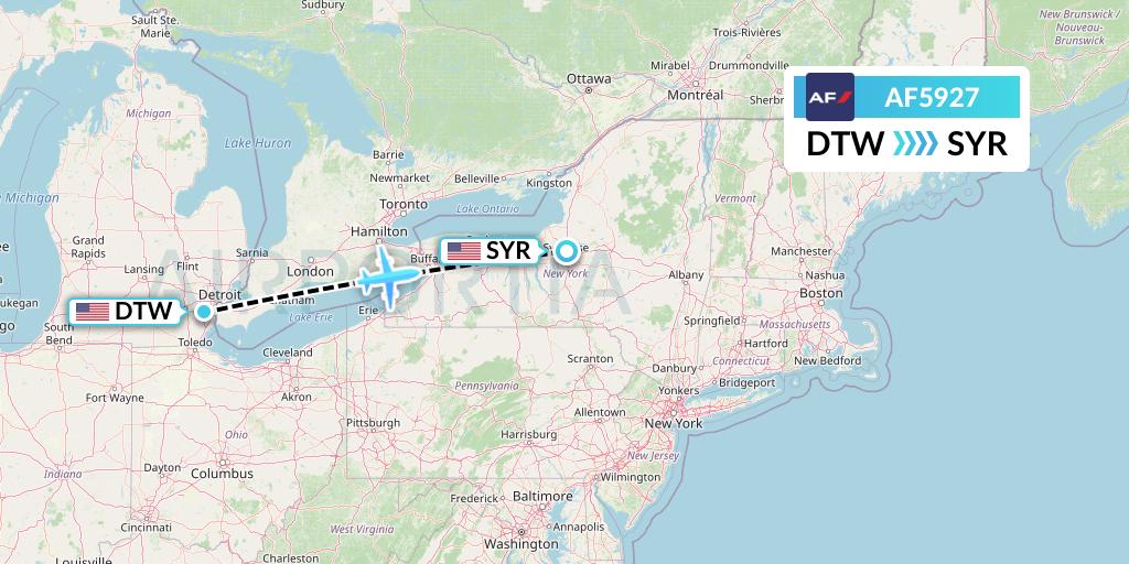 AF5927 Air France Flight Map: Detroit to Syracuse