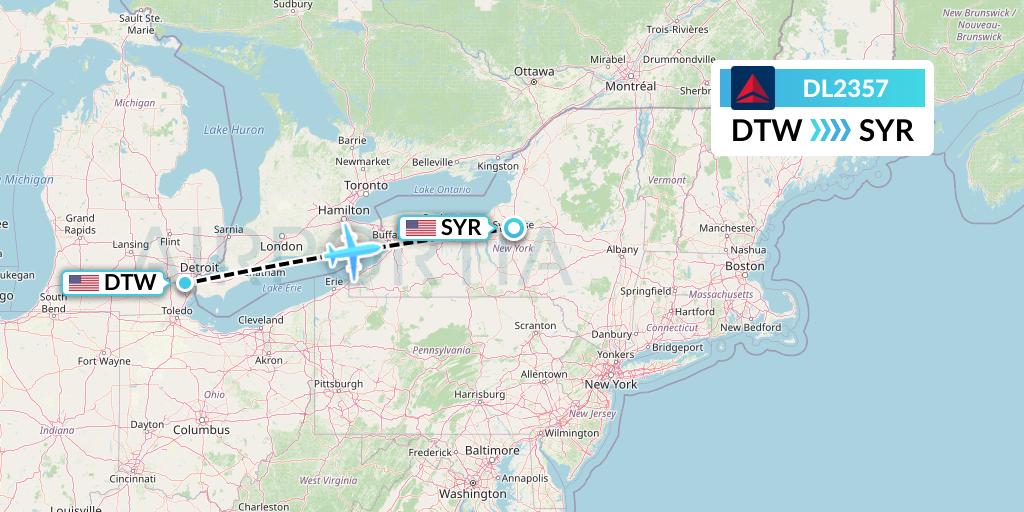 DL2357 Delta Air Lines Flight Map: Detroit to Syracuse