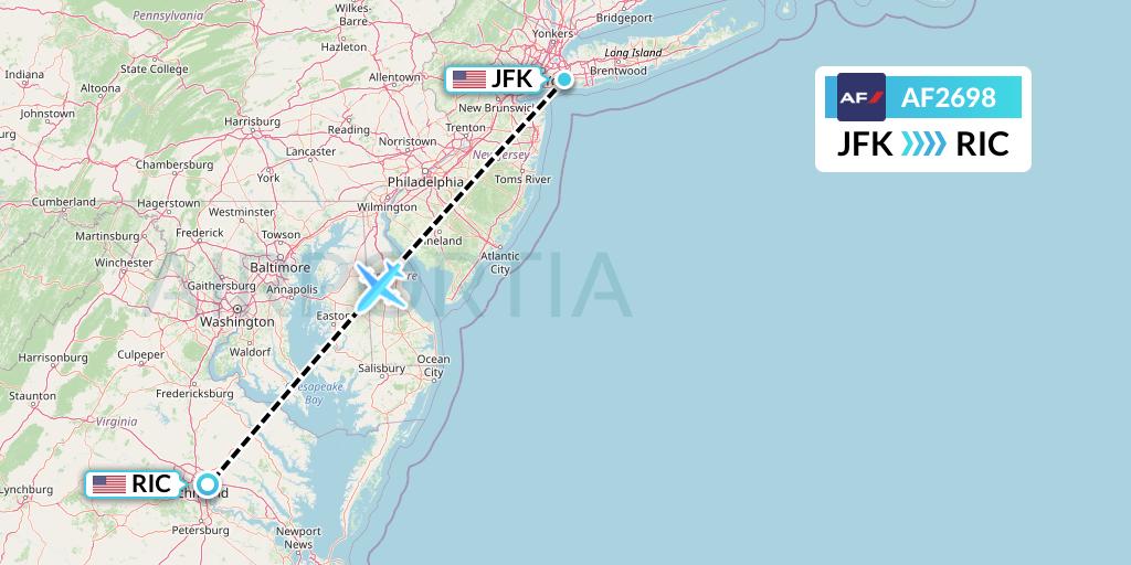 AF2698 Air France Flight Map: New York to Richmond
