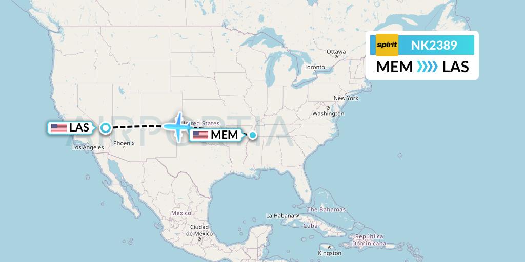 NK2389 Spirit Airlines Flight Map: Memphis to Las Vegas