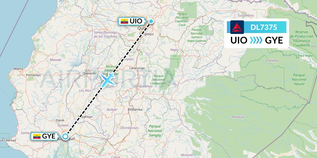 DL7375 Delta Air Lines Flight Map: Quito to Guayaquil