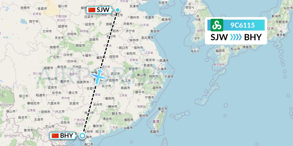 9C6115 Spring Airlines Flight Map: Shijiazhuang to Beihai