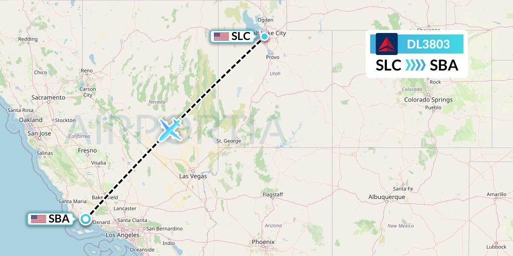 DL3803 Delta Air Lines Flight Map: Salt Lake City to Santa Barbara