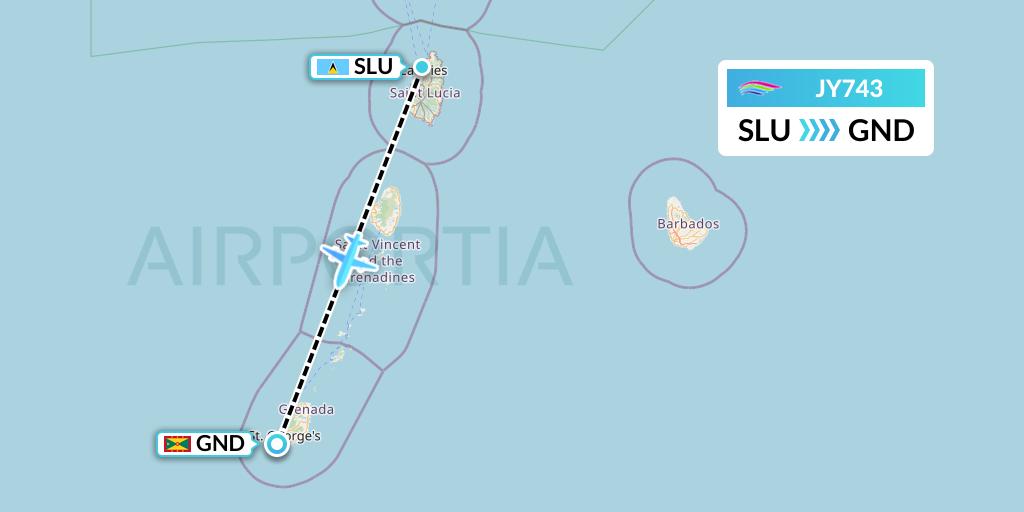 JY743 InterCaribbean Airways Flight Map: Castries to Point Salines