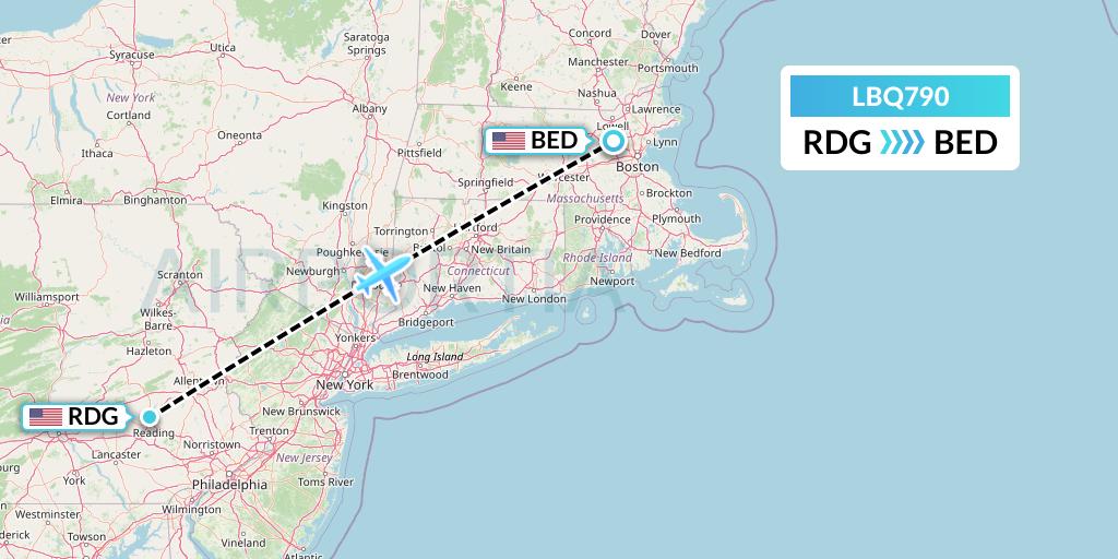 LBQ790 Quest Diagnostics Flight Map: Reading to Bedford