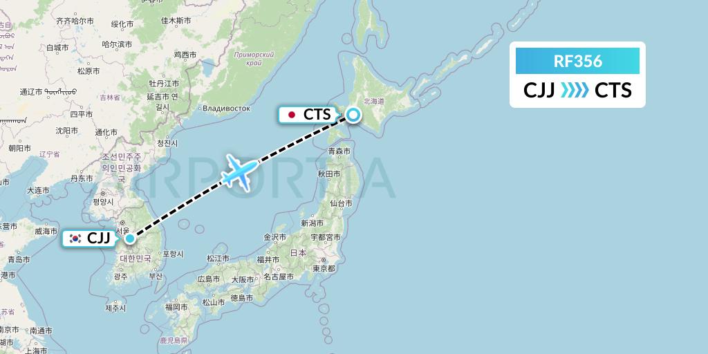 RF356 Aero K Airlines Flight Map: Cheongju to Sapporo