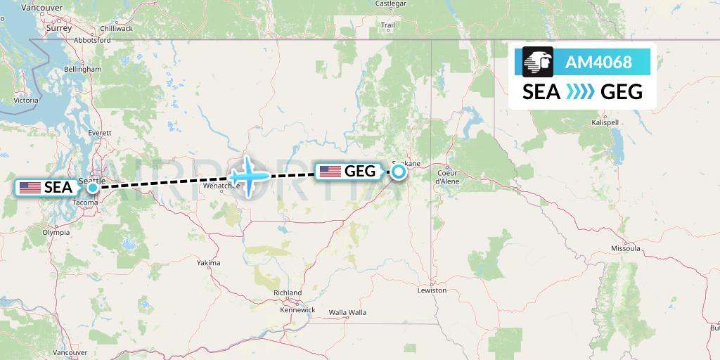 AM4068 Aeromexico Flight Map: Seattle to Spokane