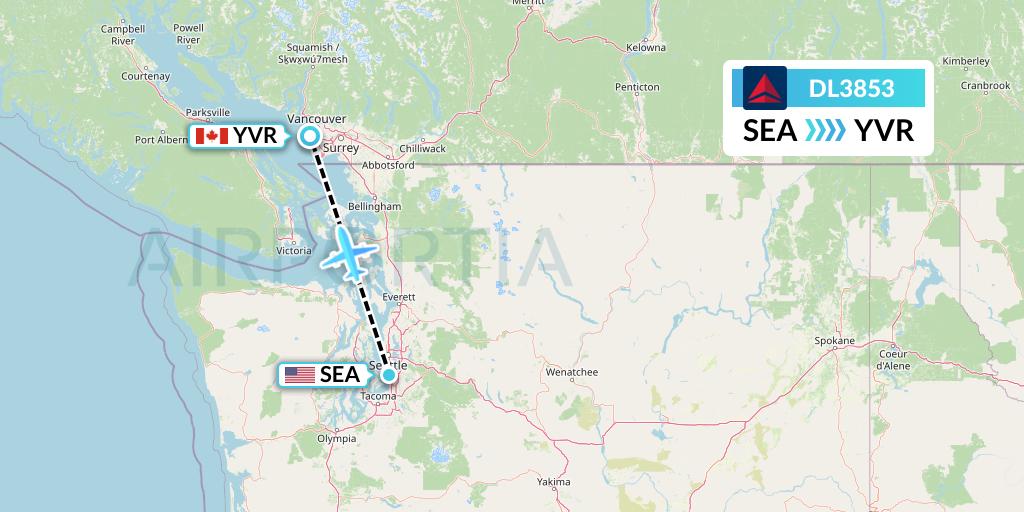 DL3853 Delta Air Lines Flight Map: Seattle to Vancouver