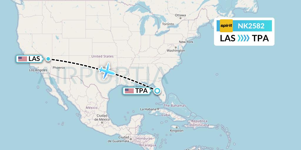 NK2582 Spirit Airlines Flight Map: Las Vegas to Tampa
