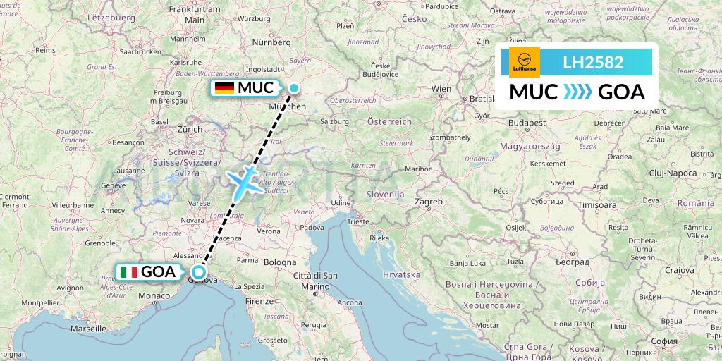LH2582 Lufthansa Flight Map: Munich to Genoa