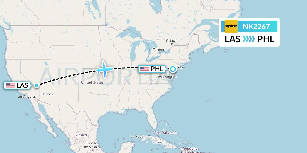 NK2267 Spirit Airlines Flight Map: Las Vegas to Philadelphia