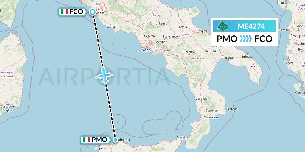 ME4274 MEA Flight Map: Palermo to Rome