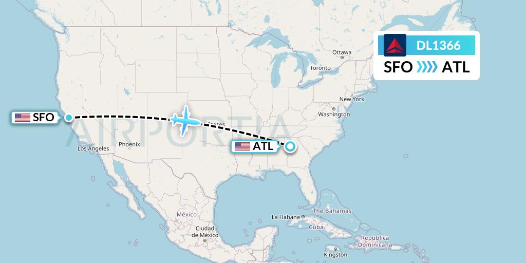 DL1366 Delta Air Lines Flight Map: San Francisco to Atlanta