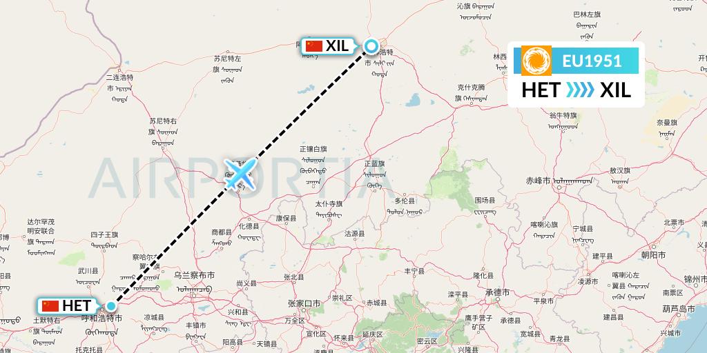 EU1951 Chengdu Airlines Flight Map: Hohhot to Xilinhot