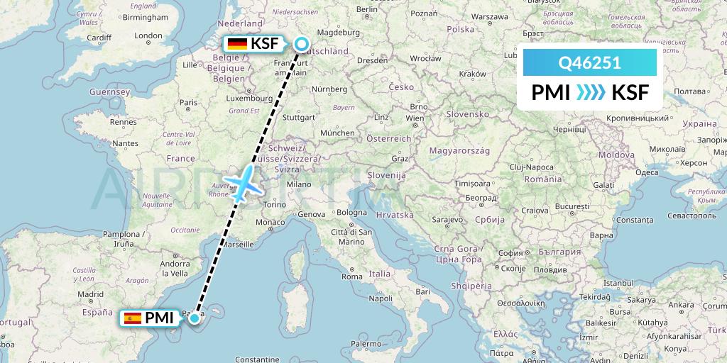 Q46251 Euroairlines Flight Map: Palma de Mallorca to Kassel