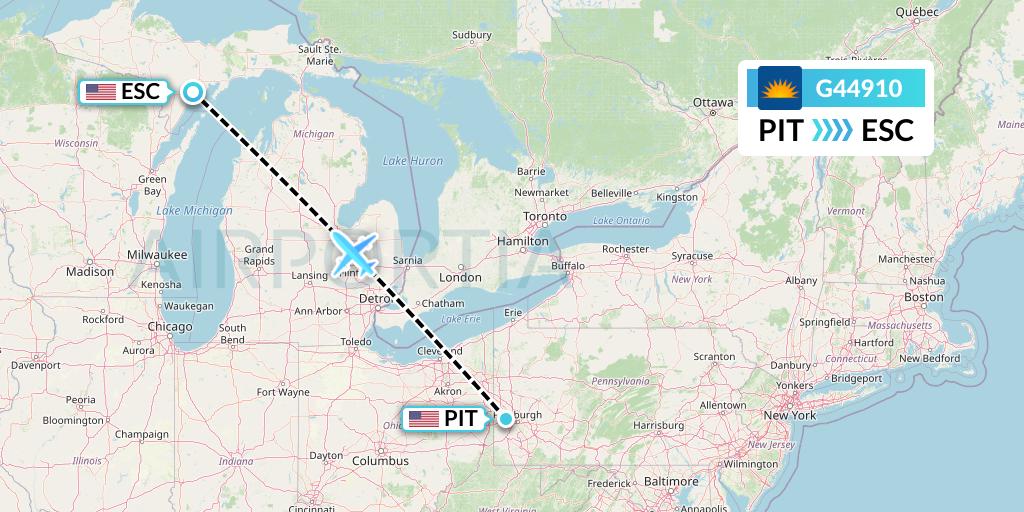 G44910 Allegiant Air Flight Map: Pittsburgh to Escanaba