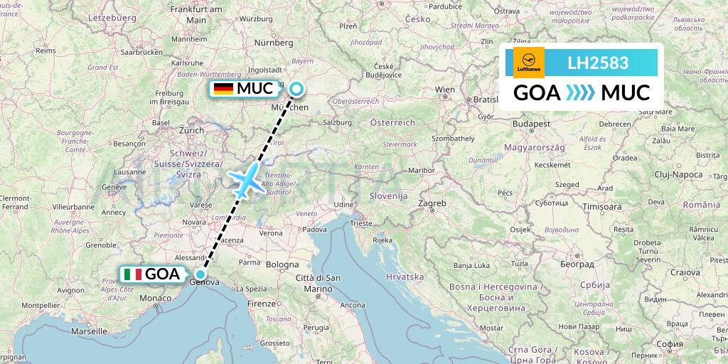 LH2583 Lufthansa Flight Map: Genoa to Munich