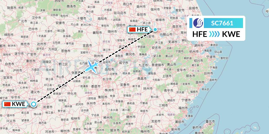 SC7661 Shandong Airlines Flight Map: Hefei to Guiyang
