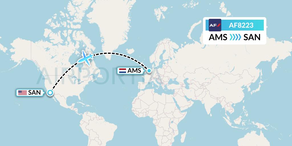 AF8223 Air France Flight Map: Amsterdam to San Diego