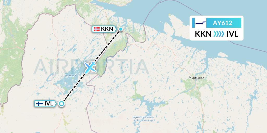 AY612 Finnair Flight Map: Kirkenes to Ivalo