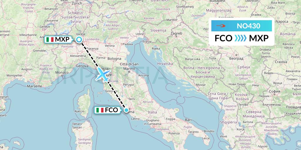 NO430 Neos Flight Map: Rome to Milan
