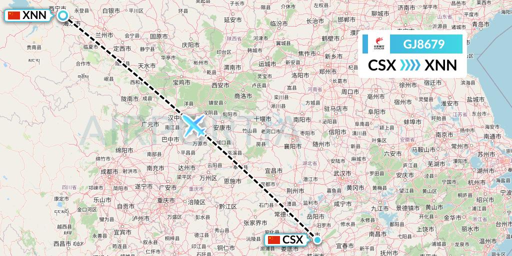 GJ8679 Loong Airlines Flight Map: Changsha to Xining