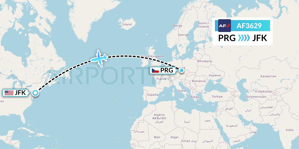 AF3629 Air France Flight Map: Prague to New York