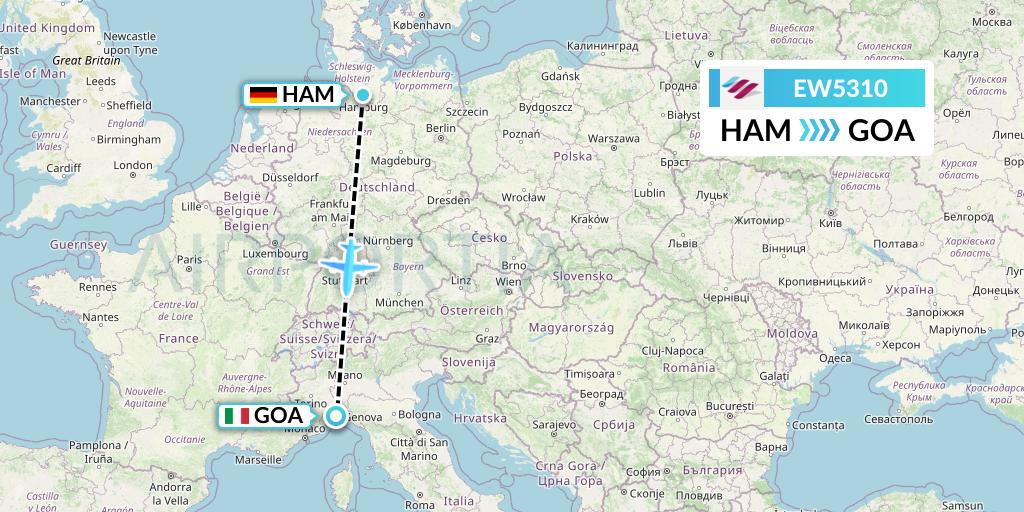 EW5310 Eurowings Flight Map: Hamburg to Genoa
