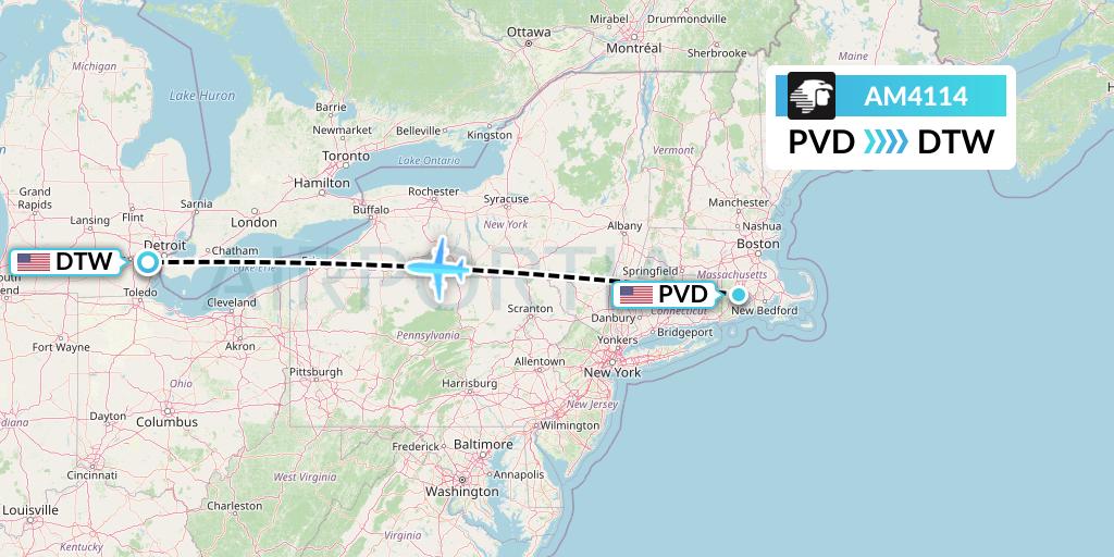 AM4114 Aeromexico Flight Map: Providence to Detroit