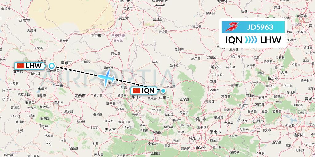 JD5963 Capital Airlines Flight Map: Qingyang to Lanzhou