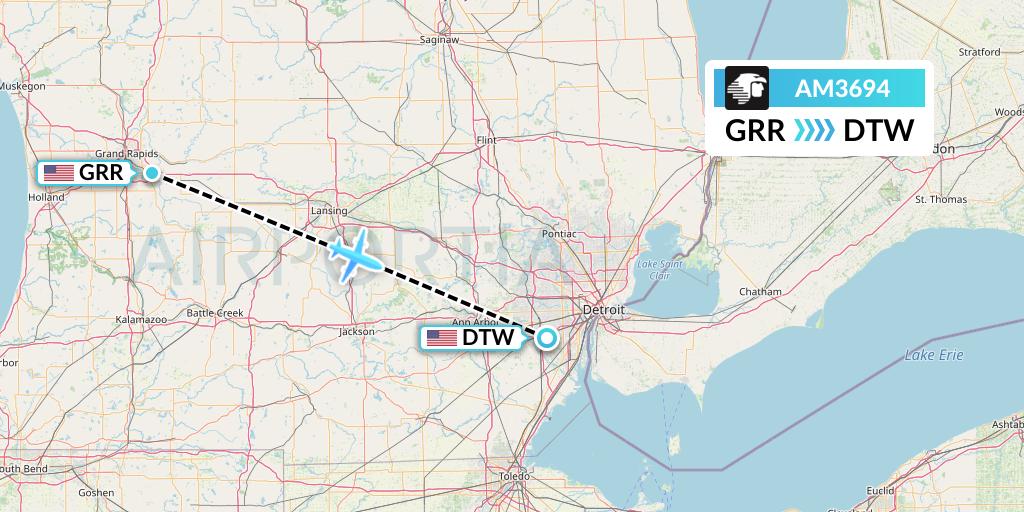 AM3694 Aeromexico Flight Map: Grand Rapids to Detroit