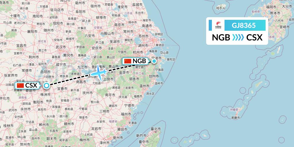 GJ8365 Loong Airlines Flight Map: Ningbo to Changsha