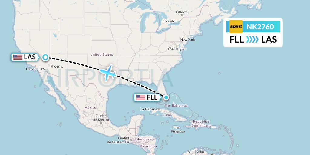 NK2760 Spirit Airlines Flight Map: Fort Lauderdale to Las Vegas