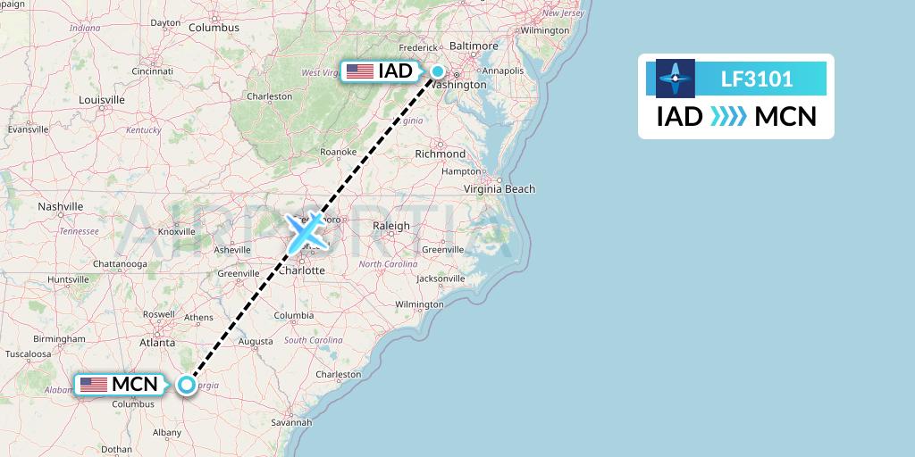 LF3101 Corporate Flight Management Flight Map: Washington to Macon