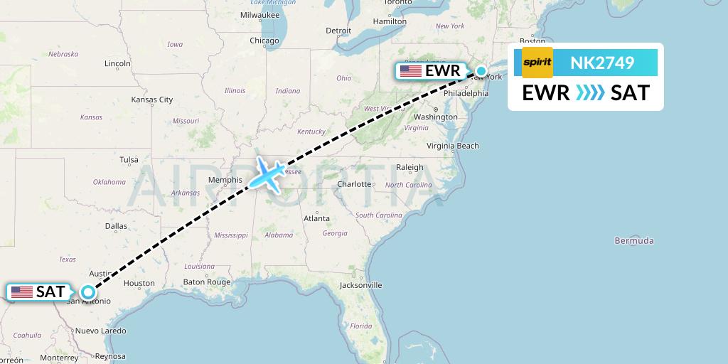 NK2749 Spirit Airlines Flight Map: New York to San Antonio