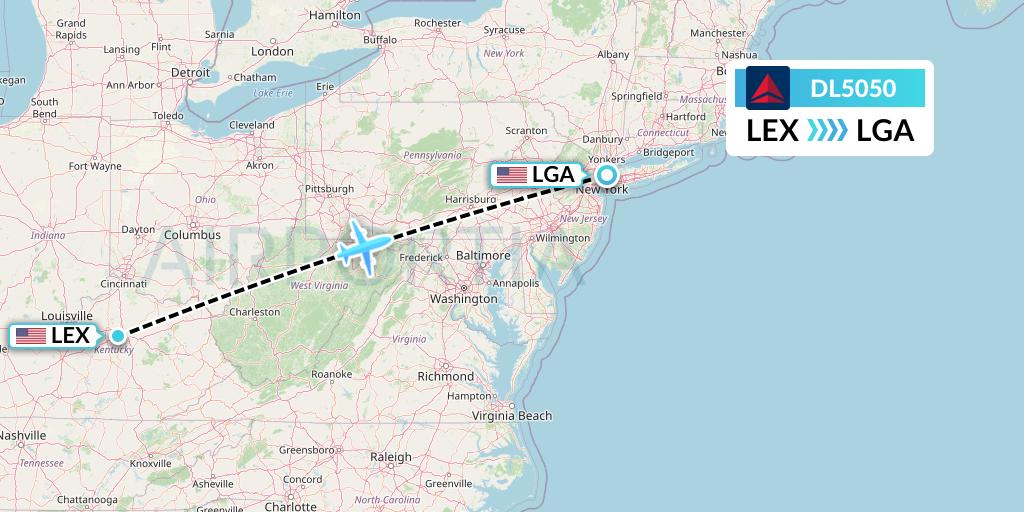 DL5050 Delta Air Lines Flight Map: Lexington to New York