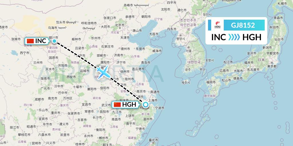 GJ8152 Loong Airlines Flight Map: Yinchuan to Hangzhou